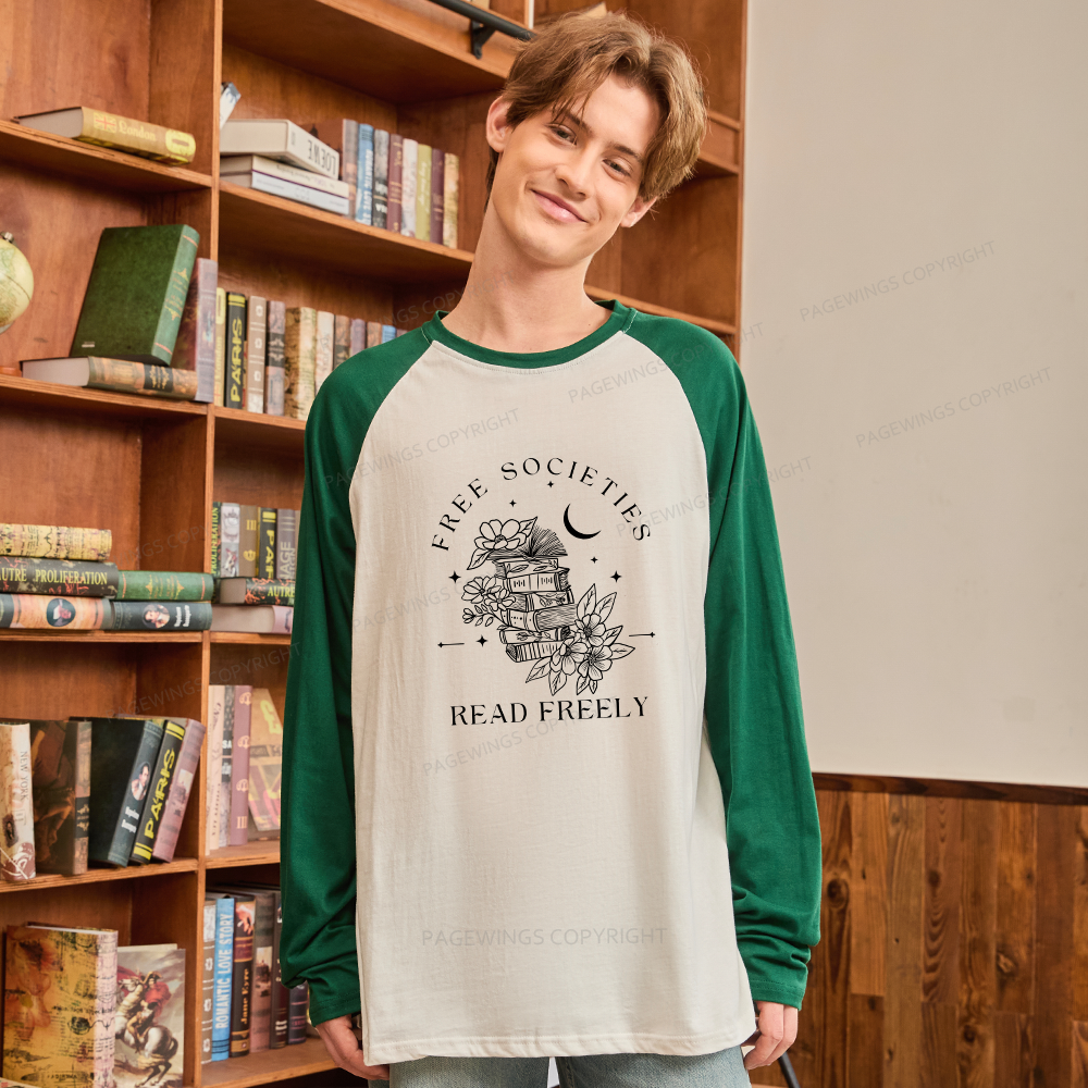 Pagewings Free Societies Read Freely Comfort Colors  Long Sleeve Raglan T-shirt