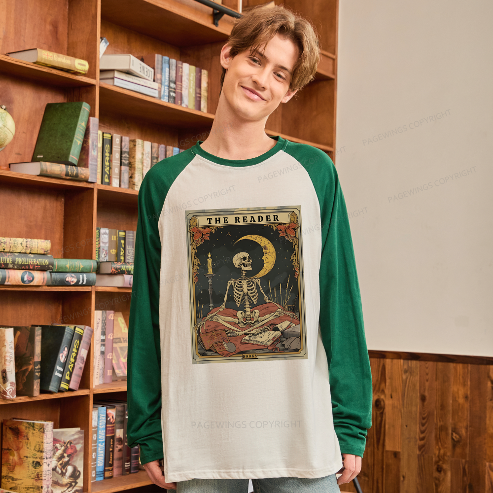 Pagewings The Reader Tarot Card Long Sleeve Raglan T-shirt
