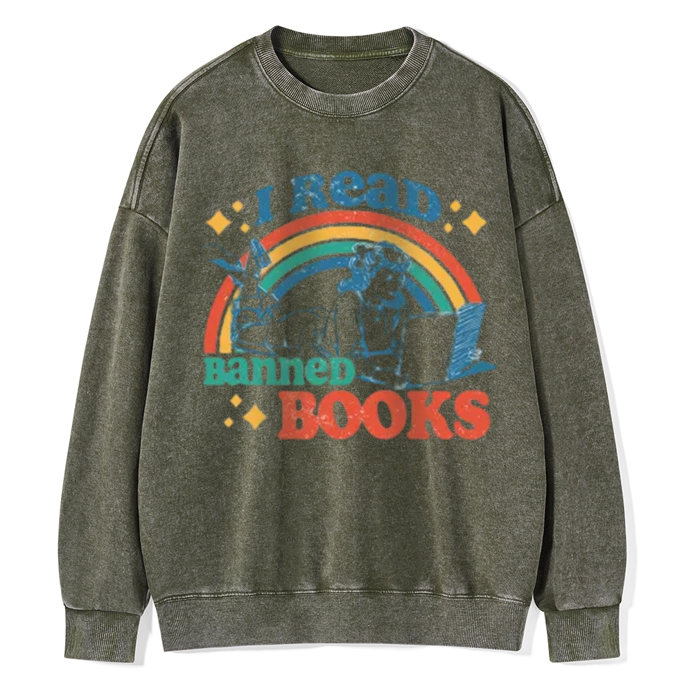 Pagewings I Read Banned Books Unisex Washed Sweatshirt