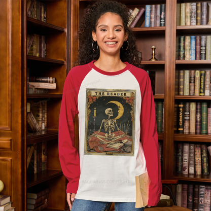 Pagewings The Reader Tarot Card Long Sleeve Raglan T-shirt