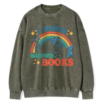 Pagewings I Read Banned Books Unisex Washed Sweatshirt