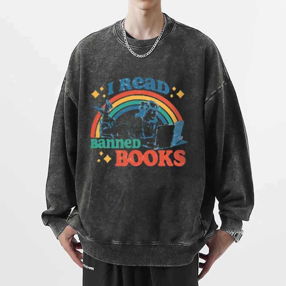 Pagewings I Read Banned Books Unisex Washed Sweatshirt