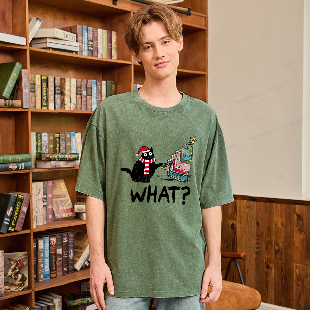 Pagewings Funny Cat Christmas Unisex Washed T-shirt
