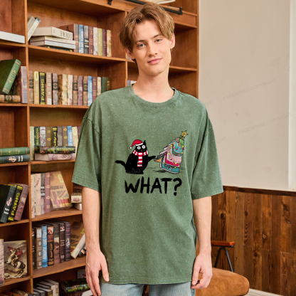Pagewings Funny Cat Christmas Unisex Washed T-shirt