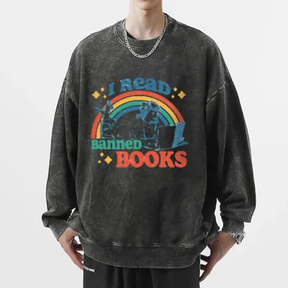 Pagewings I Read Banned Books Unisex Washed Sweatshirt
