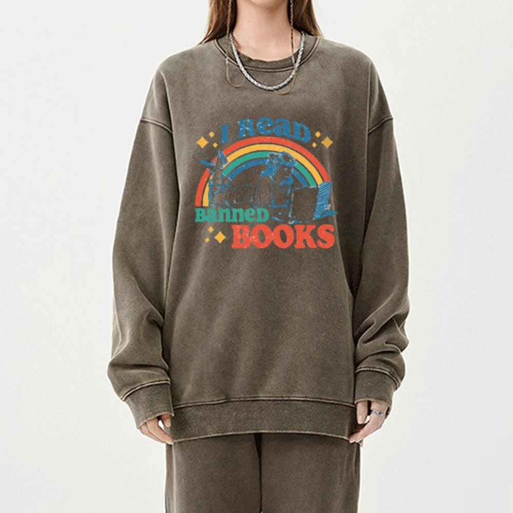 Pagewings I Read Banned Books Unisex Washed Sweatshirt