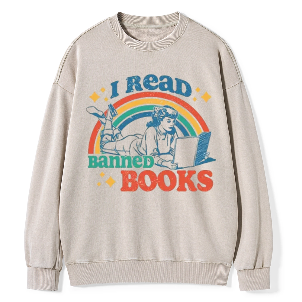 Pagewings I Read Banned Books Unisex Washed Sweatshirt