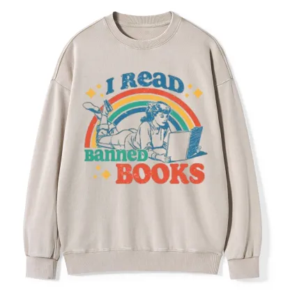 Pagewings I Read Banned Books Unisex Washed Sweatshirt