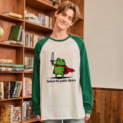 Pagewings Defend The Public Library Long Sleeve Raglan T-shirt