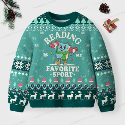 Pagewings Reading Is My Favorite Sport Unisex Ugly Knit Sweatshirt