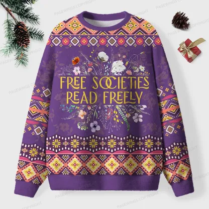 Pagewings Free Societies Read Freely Unisex Ugly Knit Sweatshirt