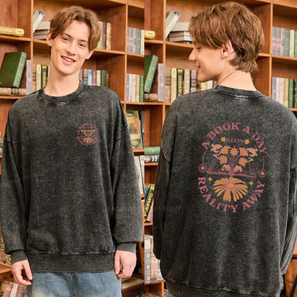 Pagewings A Book A Day Keeps Reality Away Unisex Washed Sweatshirt
