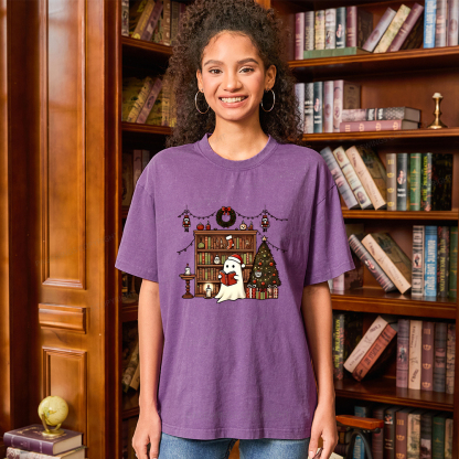 Pagewings Christmas Ghost Book Unisex Washed T-shirt
