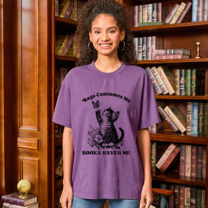 Pagewings Rage Consumes Me Books Saves Me Unisex Washed T-shirt