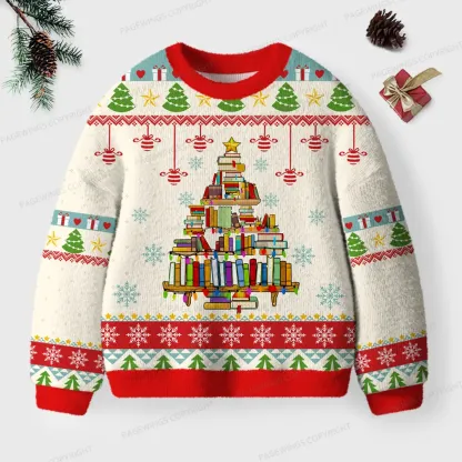 Pagewings Christmas Book Tree Unisex Ugly Knit Sweatshirt