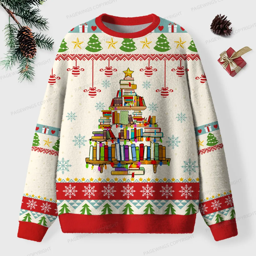 Pagewings Christmas Book Tree Unisex Ugly Knit Sweatshirt