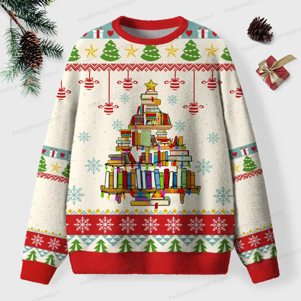 Pagewings Christmas Book Tree Unisex Ugly Sweatshirt