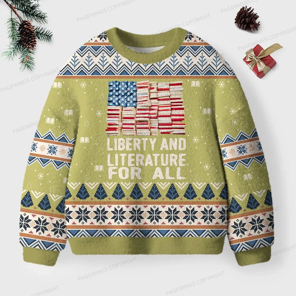 Pagewings Liberty And Literature For All Unisex Ugly Knit Sweatshirt