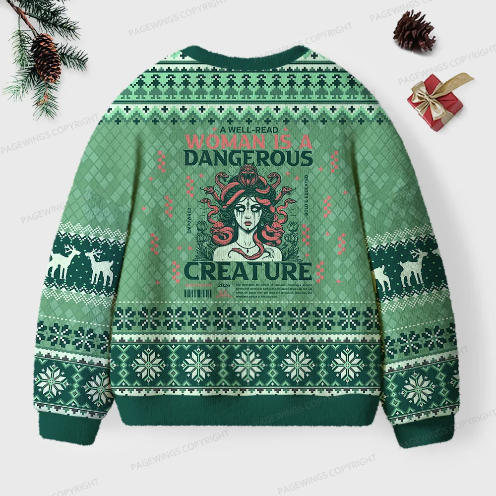 Pagewings A Well-Read Woman Is A Dangerous Creature Unisex Ugly Knit Sweatshirt