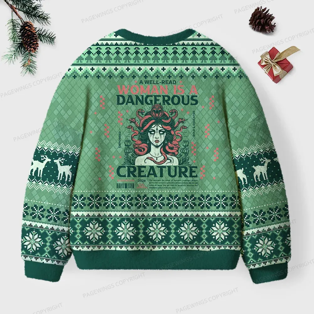 Pagewings A Well-Read Woman Is A Dangerous Creature Unisex Ugly Knit Sweatshirt