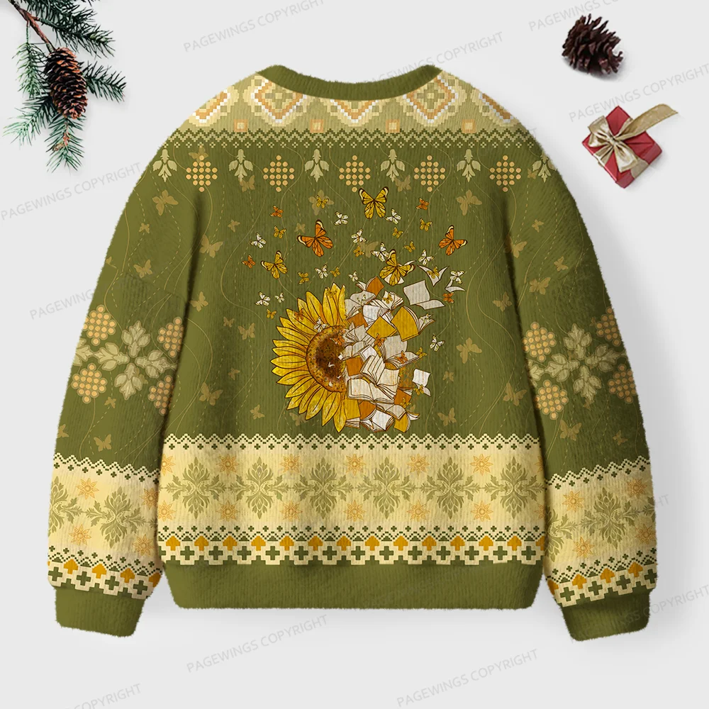 Pagewings Sunflower And Butterflies Unisex Ugly Knit Sweatshirt
