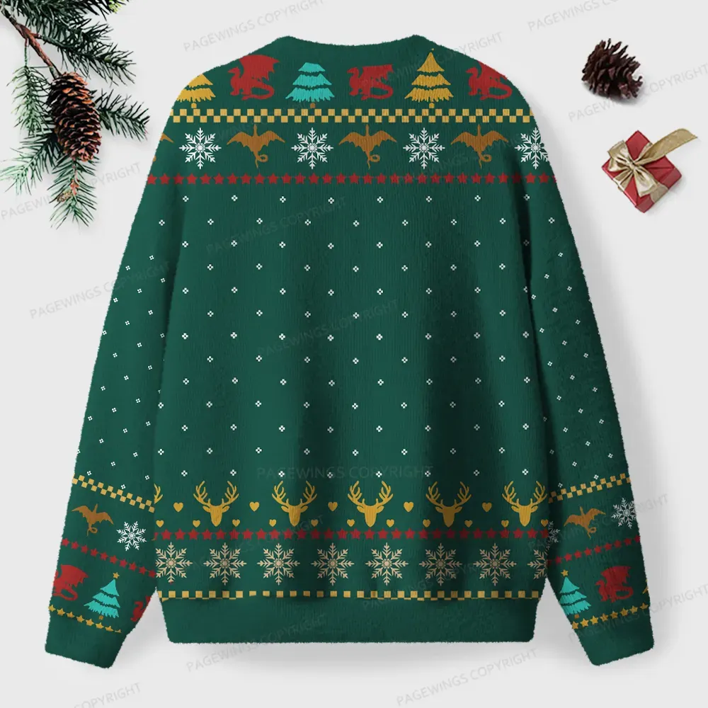 Pagewings Book Dragon Unisex Ugly Knit Sweatshirt