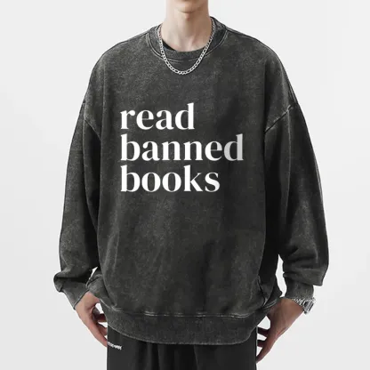Pagewings Read Banned Books Unisex Washed Sweatshirt