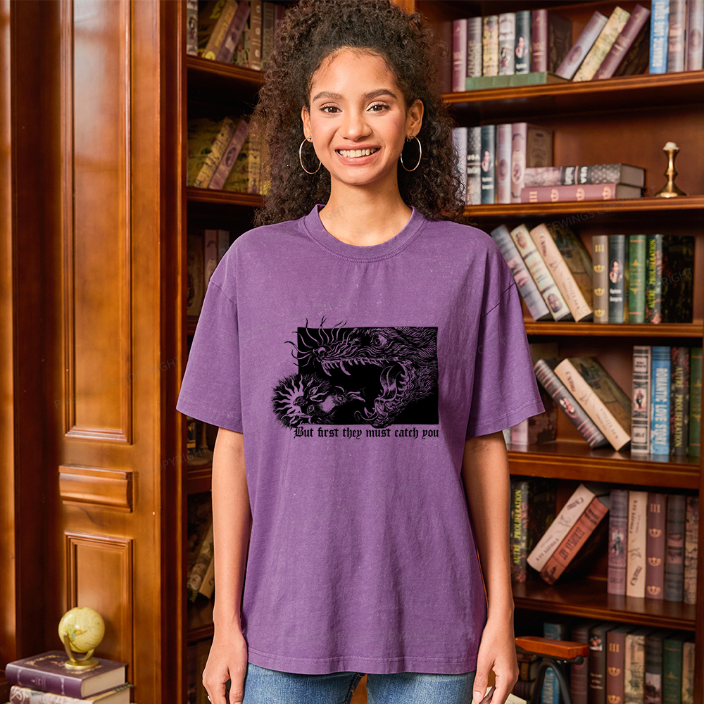 Pagewings But First They Must Catch You Unisex Washed T-shirt
