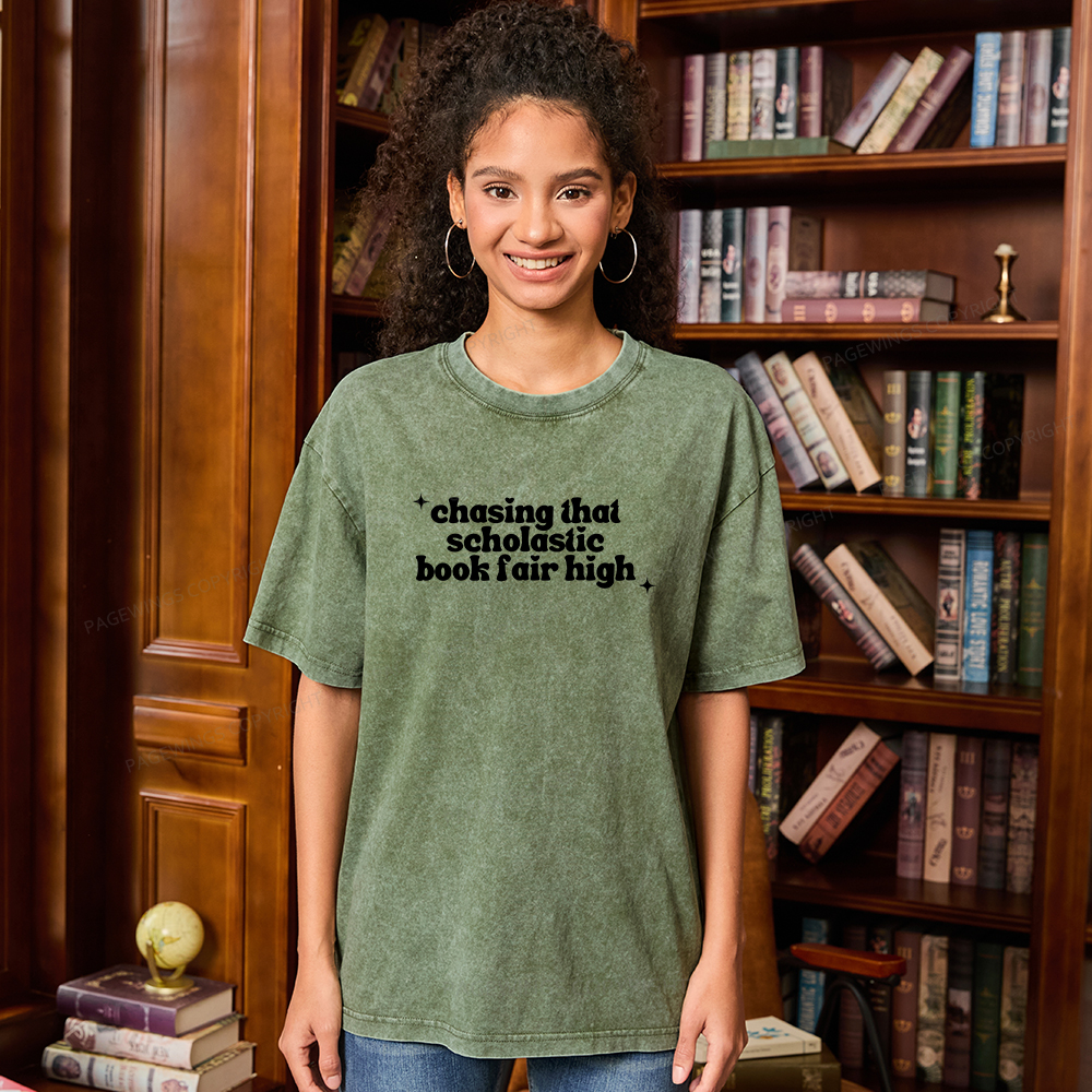 Pagewings Chasing That Scholastic Book Fair High Unisex Washed T-shirt