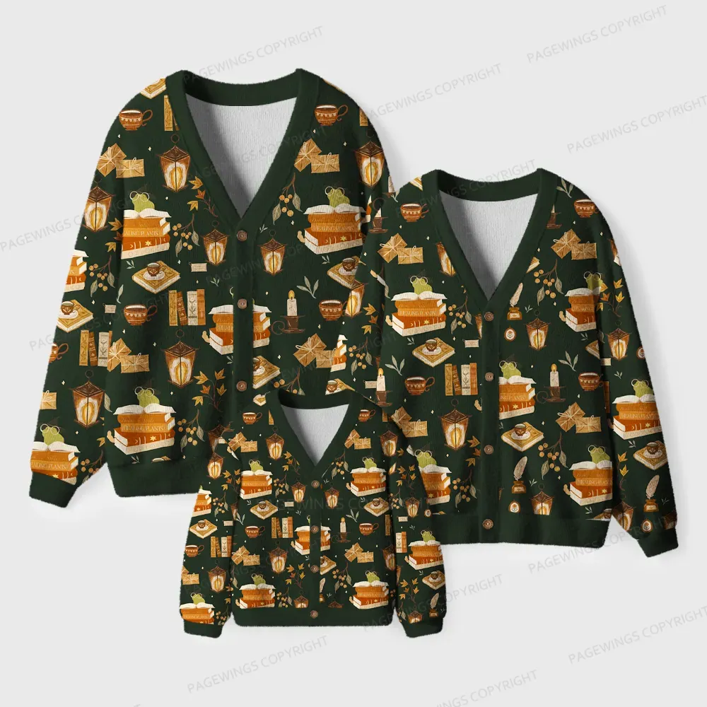 Pagewings Cozy Autumn Reading Unisex Ugly Cardigan Sweaters