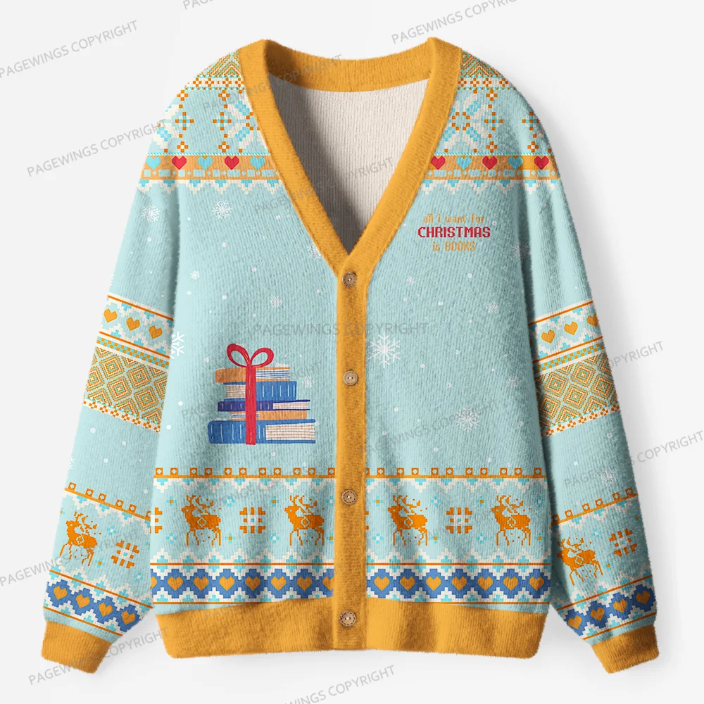 Pagewings I Want For Christmas Is Books Unisex Ugly Cardigan Sweaters
