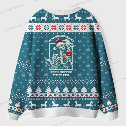 Pagewings Read Banned Books Drink Coffee Fight Evil Unisex Ugly Cardigan Sweaters