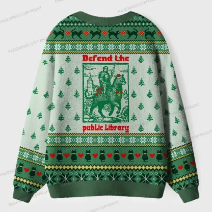 Pagewings Defend The Public Library Unisex Ugly Cardigan Sweaters