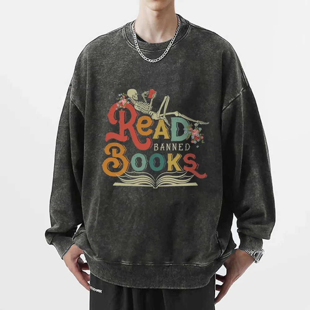Pagewings Read Banned Books Unisex Washed Sweatshirt