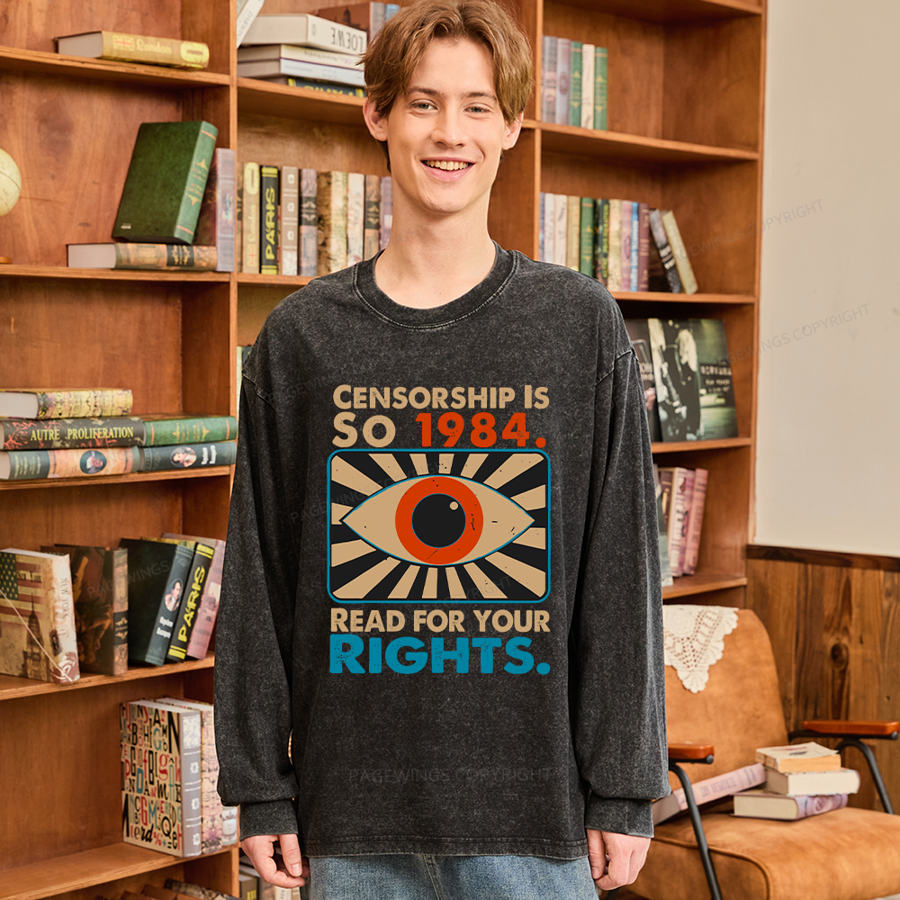 Pagewings Read For Your Rights Unisex Washed Long Sleeve T-shirt