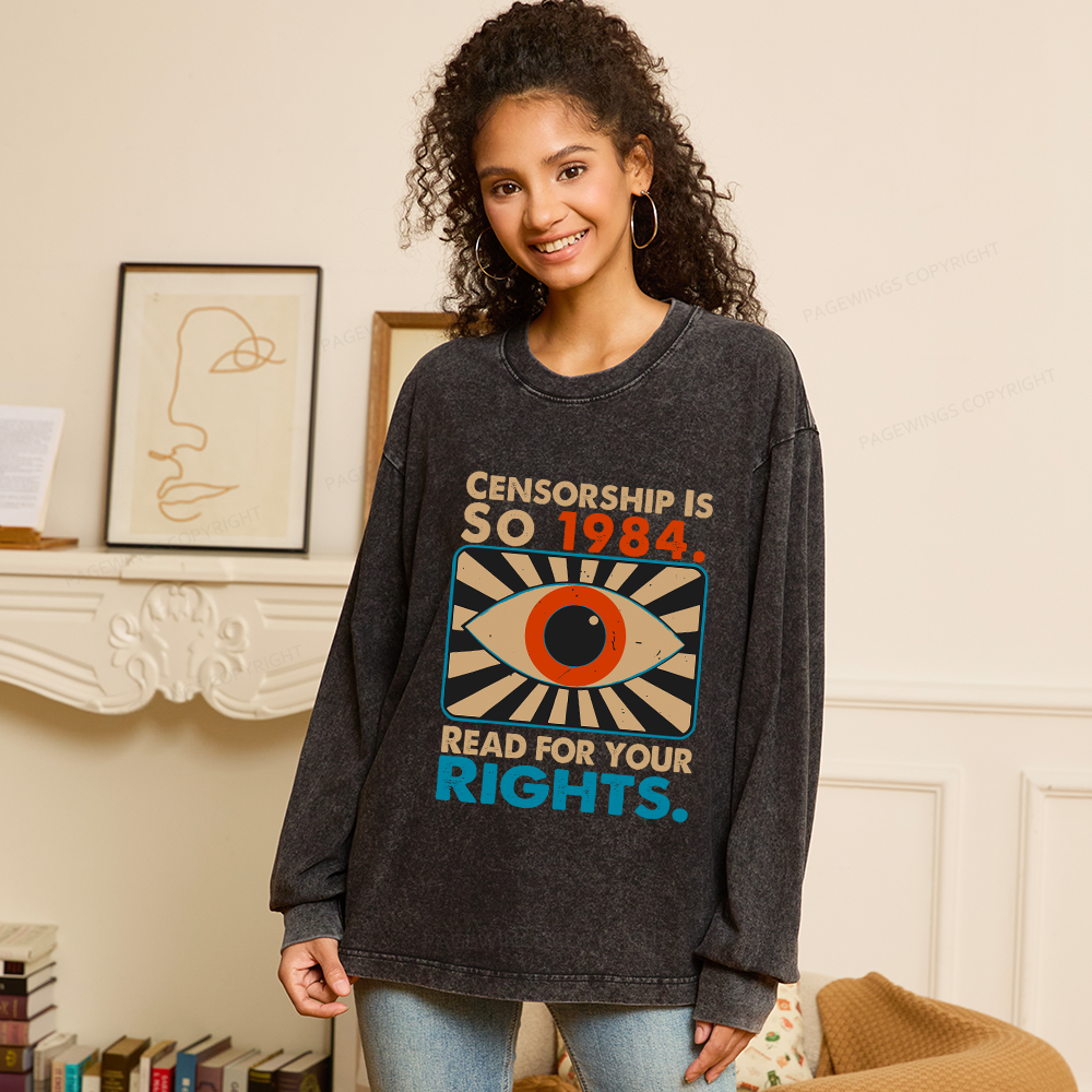 Pagewings Read For Your Rights Unisex Washed Long Sleeve T-shirt