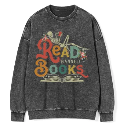 Pagewings Read Banned Books Unisex Washed Sweatshirt