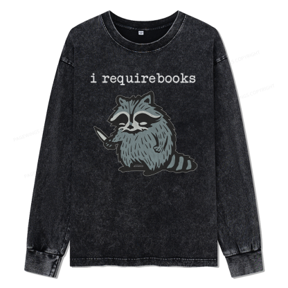 Pagewings I Require Books Unisex Washed Long Sleeve T-shirt