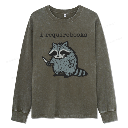 Pagewings I Require Books Unisex Washed Long Sleeve T-shirt