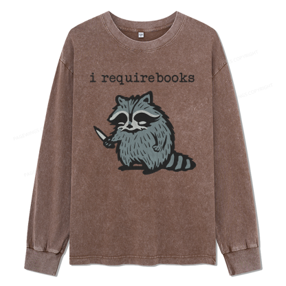 Pagewings I Require Books Unisex Washed Long Sleeve T-shirt