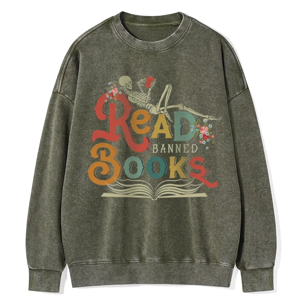 Pagewings Read Banned Books Unisex Washed Sweatshirt