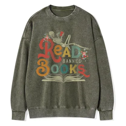 Pagewings Read Banned Books Unisex Washed Sweatshirt