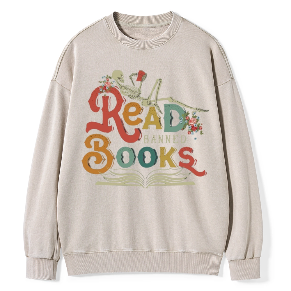 Pagewings Read Banned Books Unisex Washed Sweatshirt