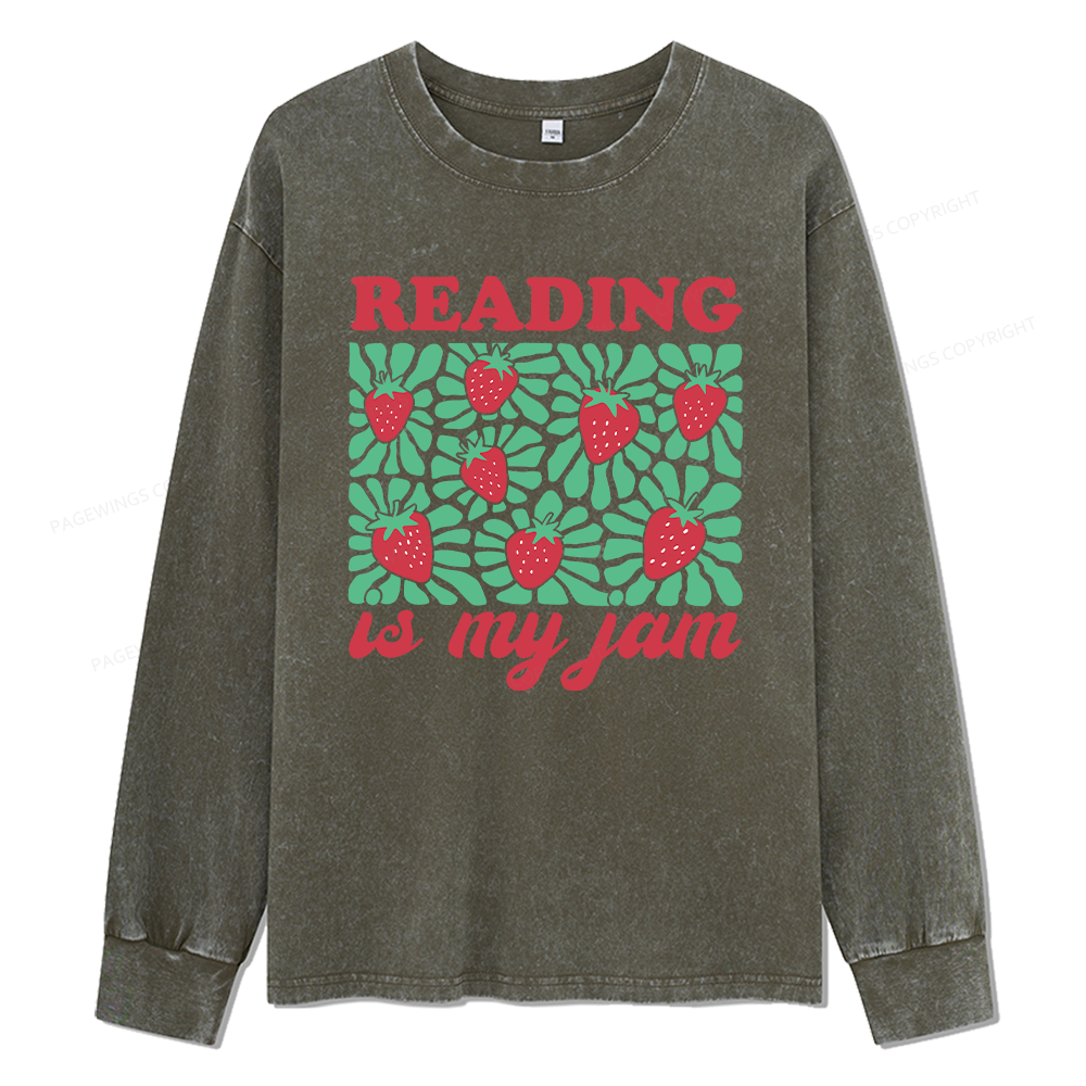 Pagewings Reading Is My Jam Unisex Washed Long Sleeve T-shirt