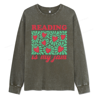 Pagewings Reading Is My Jam Unisex Washed Long Sleeve T-shirt