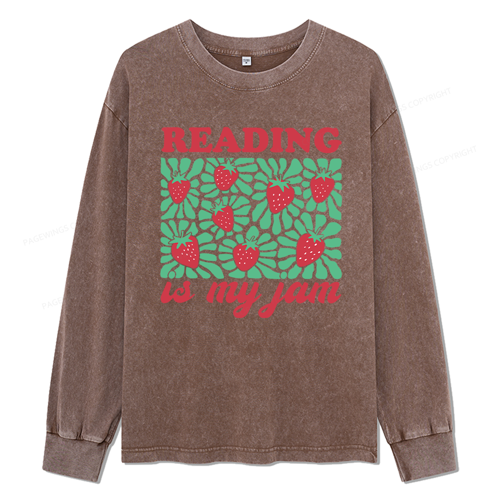 Pagewings Reading Is My Jam Unisex Washed Long Sleeve T-shirt