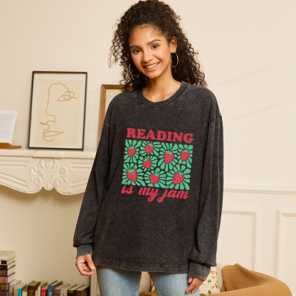 Pagewings Reading Is My Jam Unisex Washed Long Sleeve T-shirt