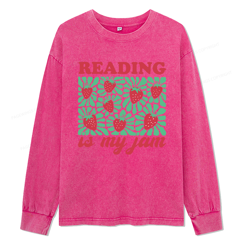 Pagewings Reading Is My Jam Unisex Washed Long Sleeve T-shirt