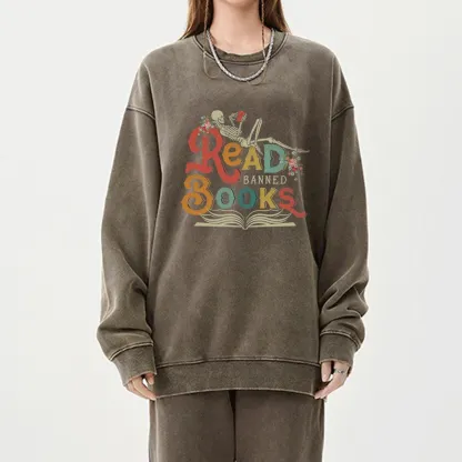 Pagewings Read Banned Books Unisex Washed Sweatshirt