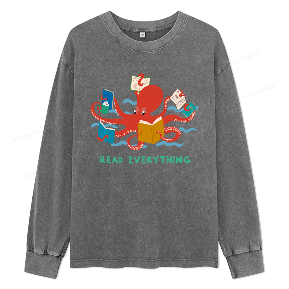 Pagewings Read Everything Unisex Washed Long Sleeve T-shirt